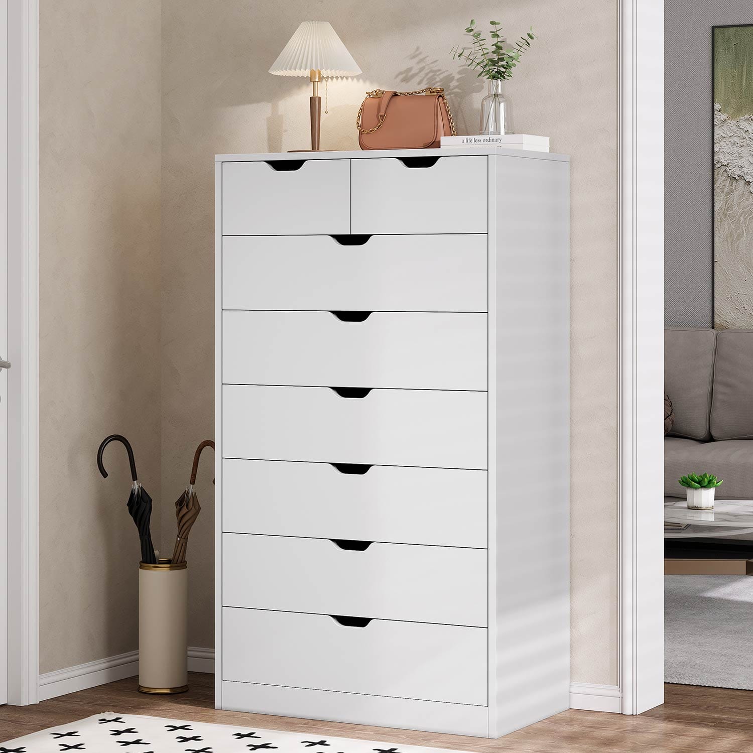 HAUOMS Dresser White Tall 8 Drawer White Dresser