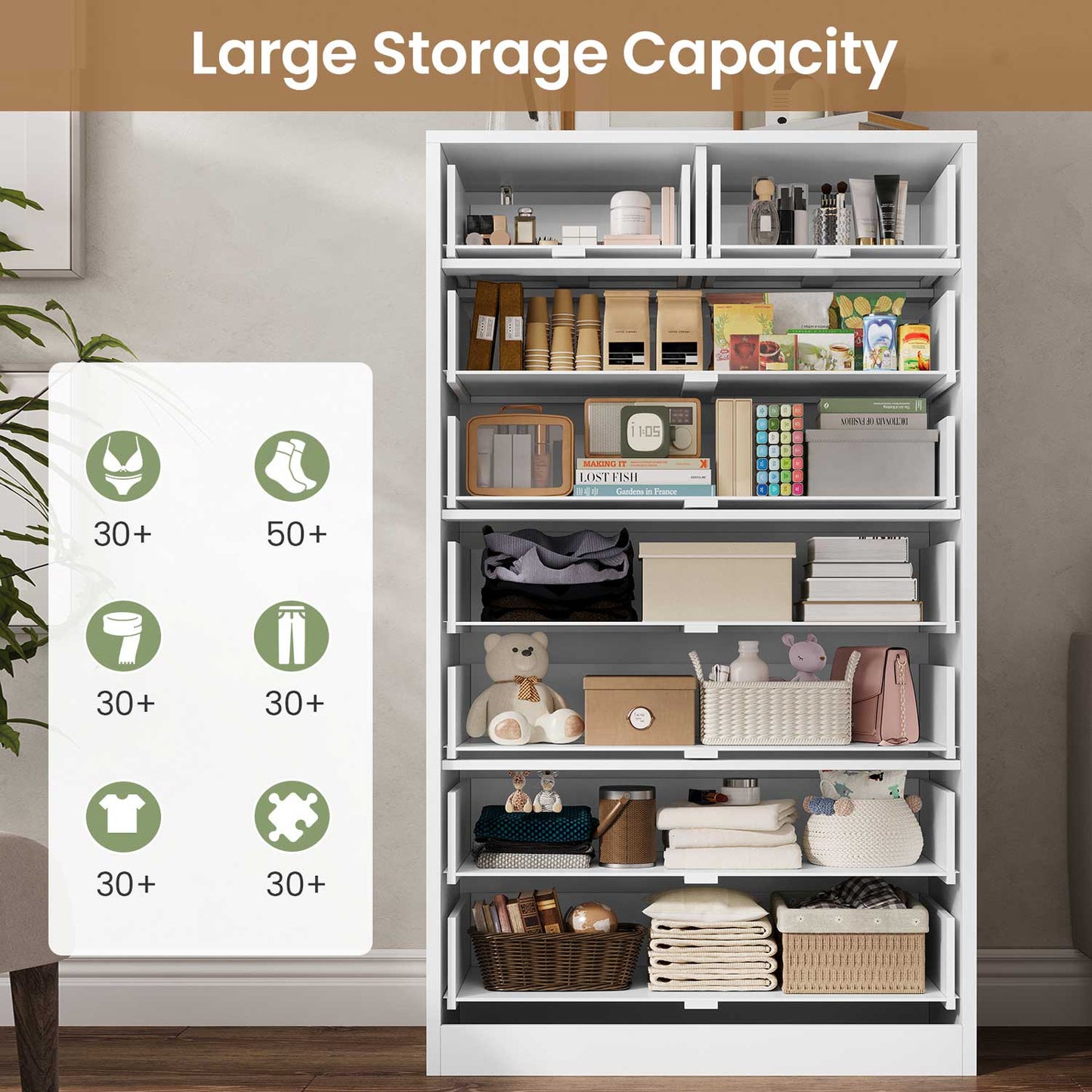 HAUOMS Dresser White Tall 8 Drawer White Dresser