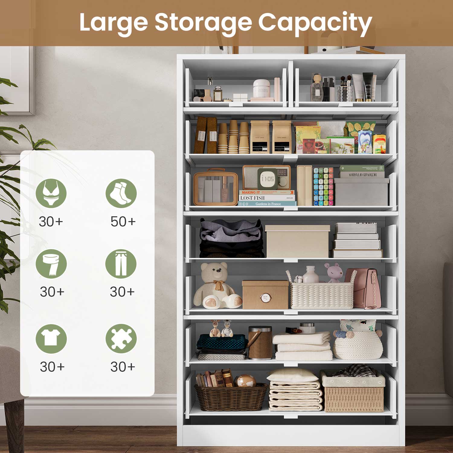 HAUOMS Dresser White Tall 8 Drawer White Dresser