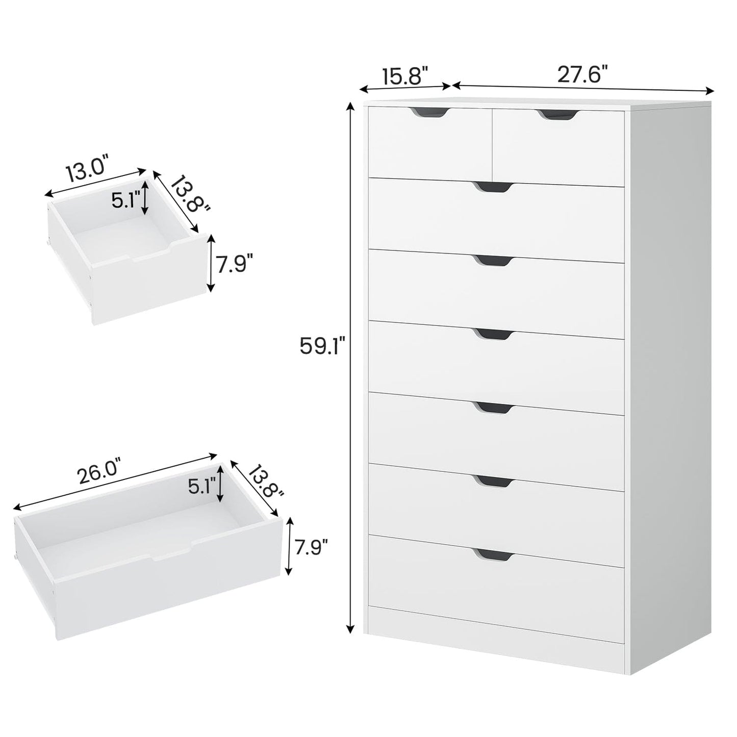 HAUOMS Dresser White Tall 8 Drawer White Dresser