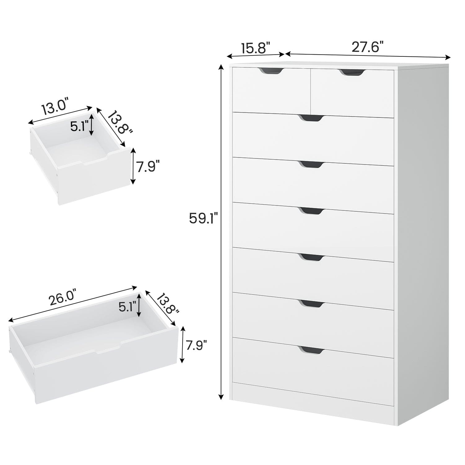 HAUOMS Dresser White Tall 8 Drawer White Dresser
