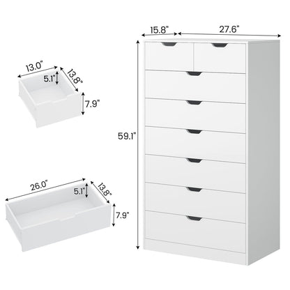 HAUOMS Dresser White Tall 8 Drawer White Dresser