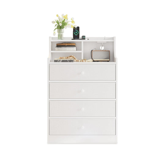 HAUOMS Dresser White Tall Dresser with 4 Drawers White