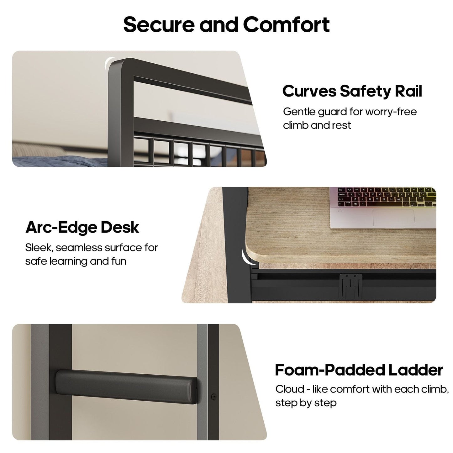 HAUOMS HAUOMS Twin Bunk Beds with Desk RGB LED Lights Power Outlets Underneath Storage Metal Beds with Safety Guardrail and Ladders No Box Spring Needed