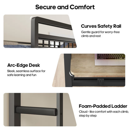 HAUOMS HAUOMS Twin Bunk Beds with Desk RGB LED Lights Power Outlets Underneath Storage Metal Beds with Safety Guardrail and Ladders No Box Spring Needed