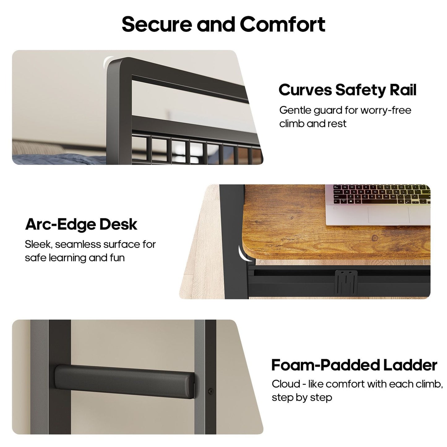 HAUOMS HAUOMS Twin Bunk Beds with Desk RGB LED Lights Power Outlets Underneath Storage Metal Beds with Safety Guardrail and Ladders No Box Spring Needed