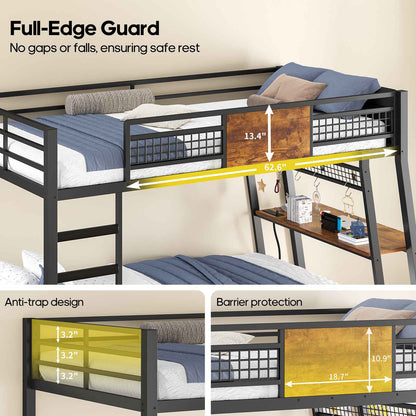 HAUOMS HAUOMS Twin Bunk Beds with Desk RGB LED Lights Power Outlets Underneath Storage Metal Beds with Safety Guardrail and Ladders No Box Spring Needed
