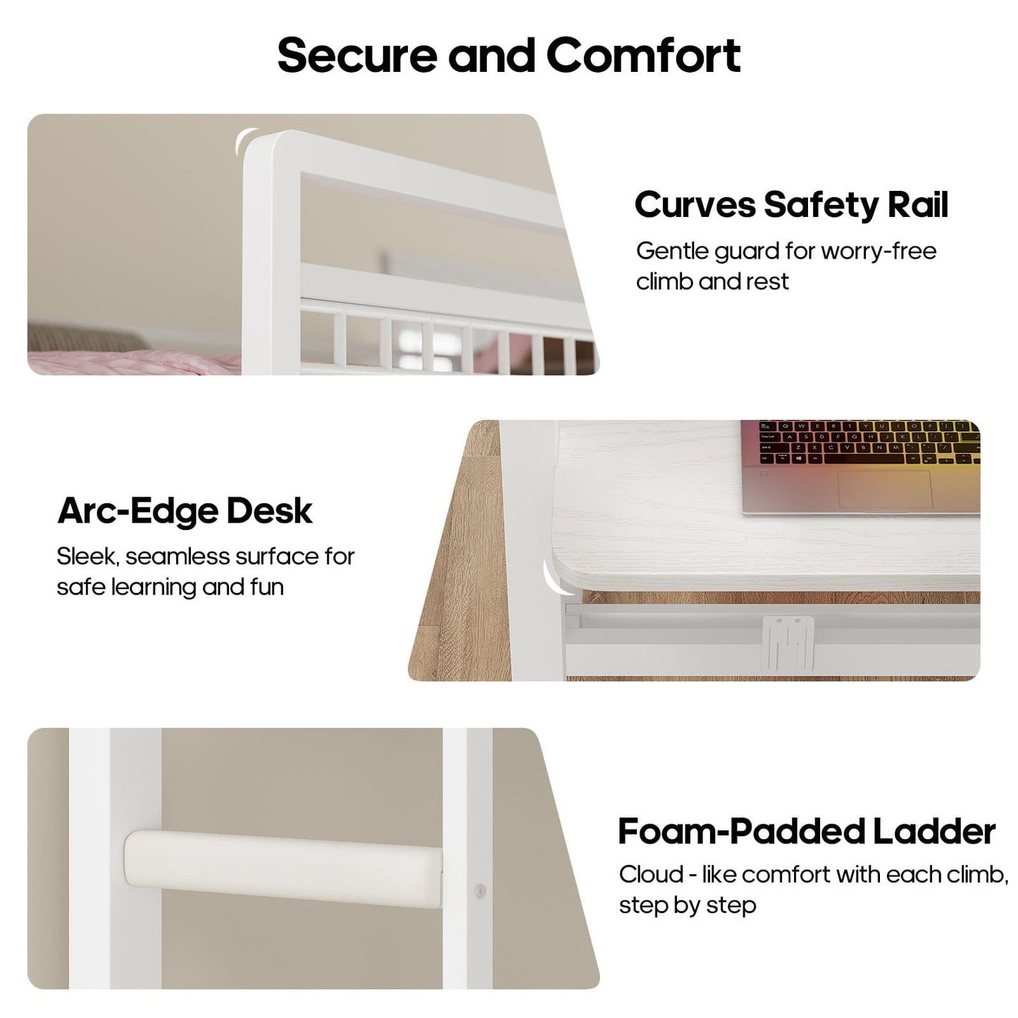 HAUOMS HAUOMS Twin Bunk Beds with Desk RGB LED Lights Power Outlets Underneath Storage Metal Beds with Safety Guardrail and Ladders No Box Spring Needed