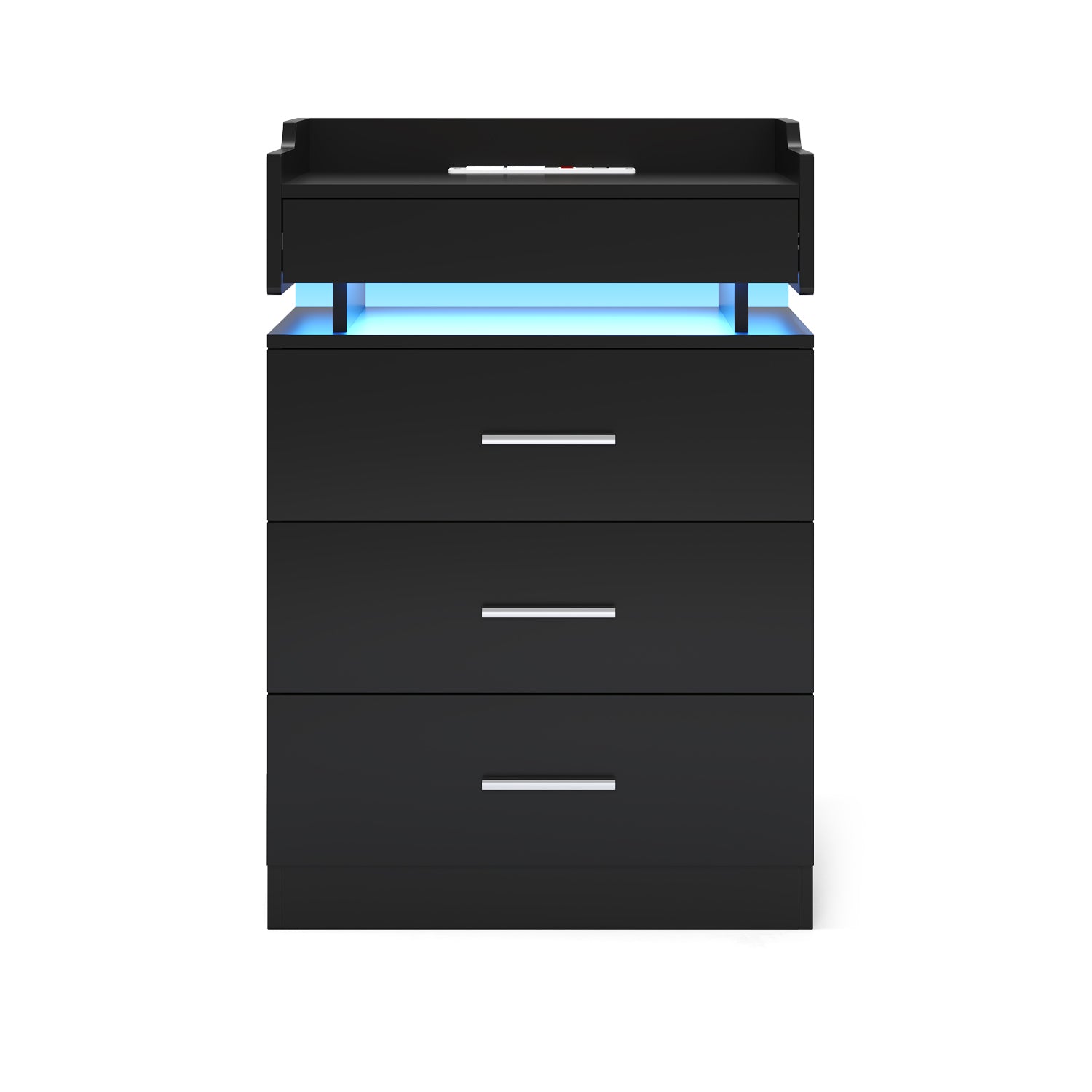 HAUOMS Nightstand Black / Engineered Wood / Modern LED Nightstand with Charging Station Black