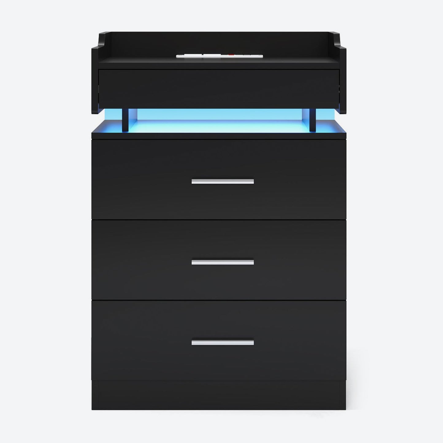 HAUOMS Nightstand Black / Engineered Wood / Modern LED Nightstand with Charging Station Black