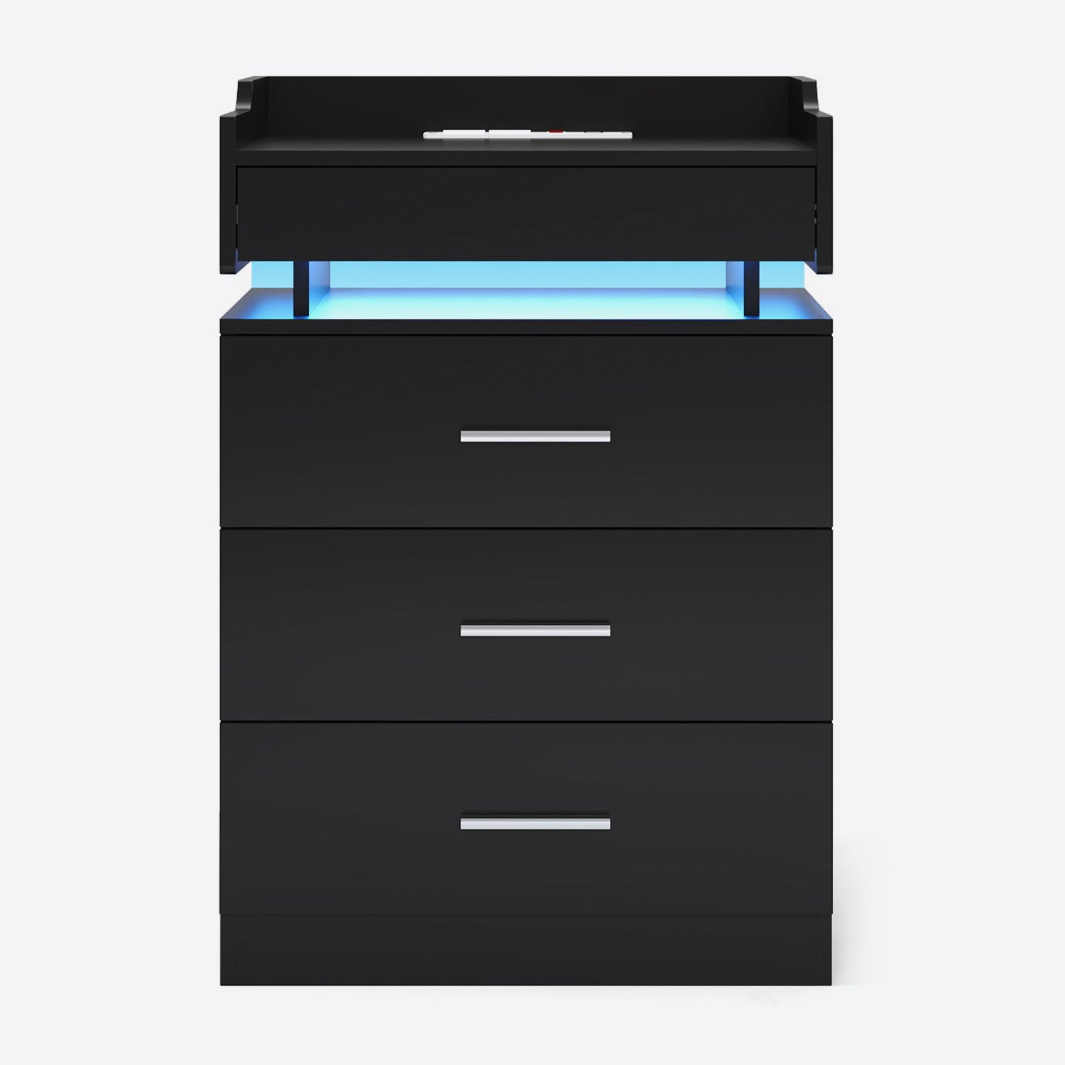 HAUOMS Nightstand Black / Engineered Wood / Modern LED Nightstand with Charging Station Black