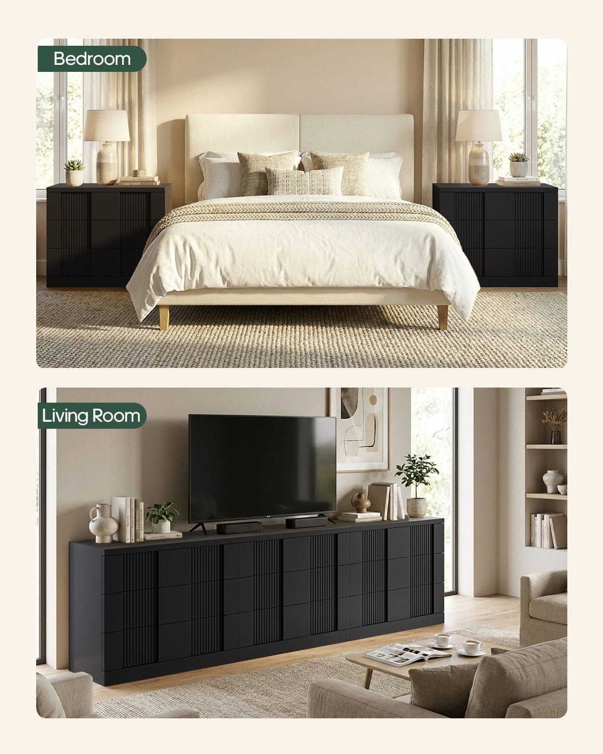 HAUOMS Nightstand Black / Mid-Century Modern / Engineered Wood 31.3” W Oversized Extra Large Tall Nightstand, Black