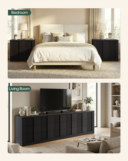 HAUOMS Nightstand Black / Mid-Century Modern / Engineered Wood 31.3” W Oversized Extra Large Tall Nightstand, Black