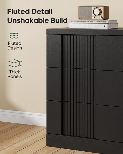 HAUOMS Nightstand Black / Mid-Century Modern / Engineered Wood 31.3” W Oversized Extra Large Tall Nightstand, Black