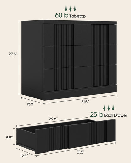 HAUOMS Nightstand Black / Mid-Century Modern / Engineered Wood 31.3” W Oversized Extra Large Tall Nightstand, Black