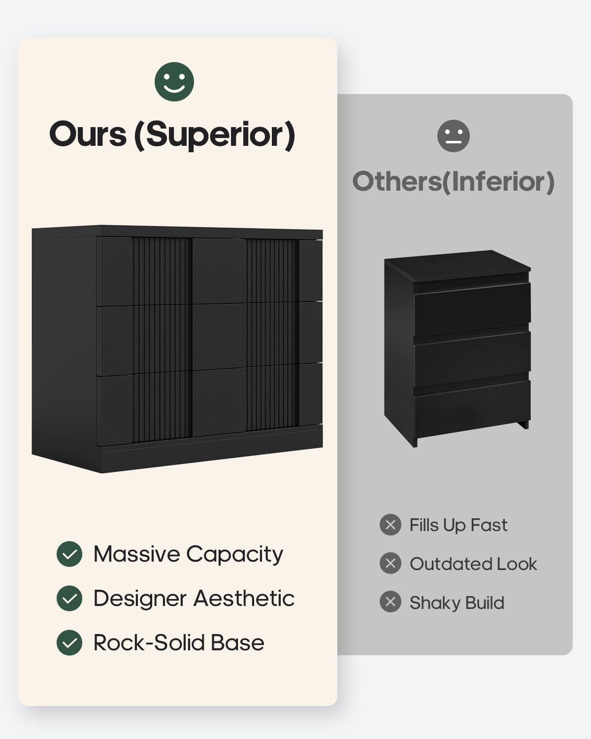 HAUOMS Nightstand Black / Mid-Century Modern / Engineered Wood 31.3” W Oversized Extra Large Tall Nightstand, Black