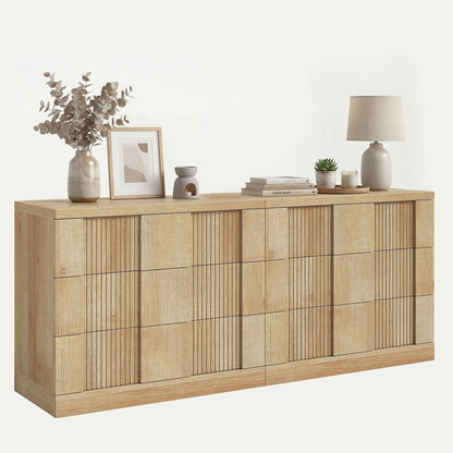 HAUOMS Nightstand HAUOMS 27.6” Tall Fluted Nightstand with 3 Drawers Storage Extra Large Mid-Century Modern Wood Bedside End Table