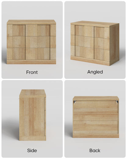 HAUOMS Nightstand Oak / Mid-Century Modern / Engineered Wood 31.3” W Oversized Extra Large Tall Nightstand, Oak