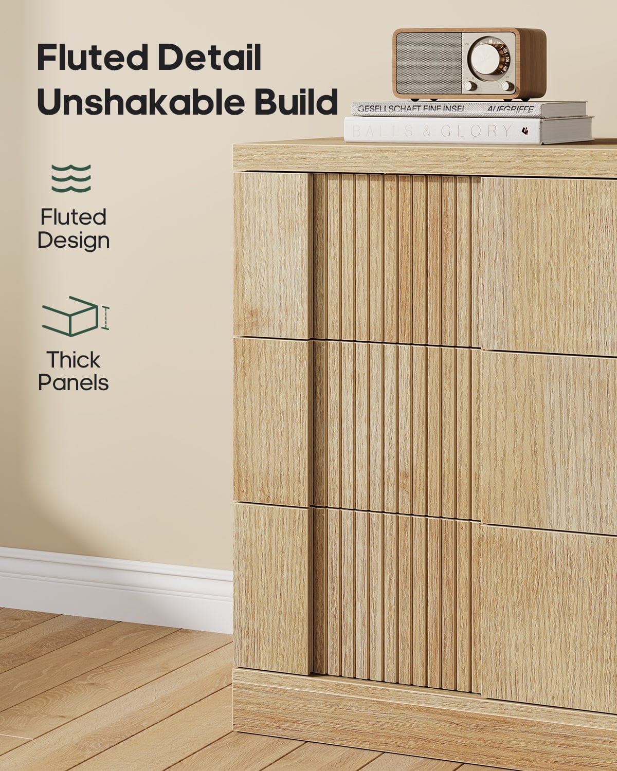 HAUOMS Nightstand Oak / Mid-Century Modern / Engineered Wood 31.3” W Oversized Extra Large Tall Nightstand, Oak