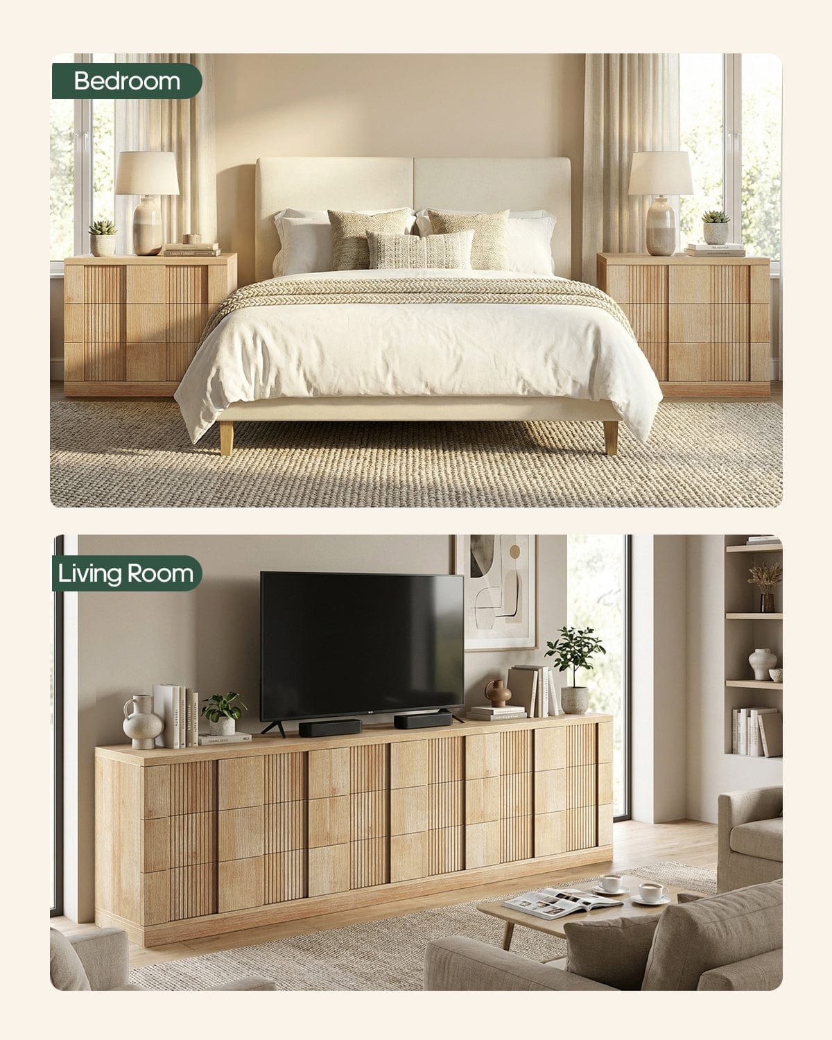 HAUOMS Nightstand Oak / Mid-Century Modern / Engineered Wood 31.3” W Oversized Extra Large Tall Nightstand, Oak