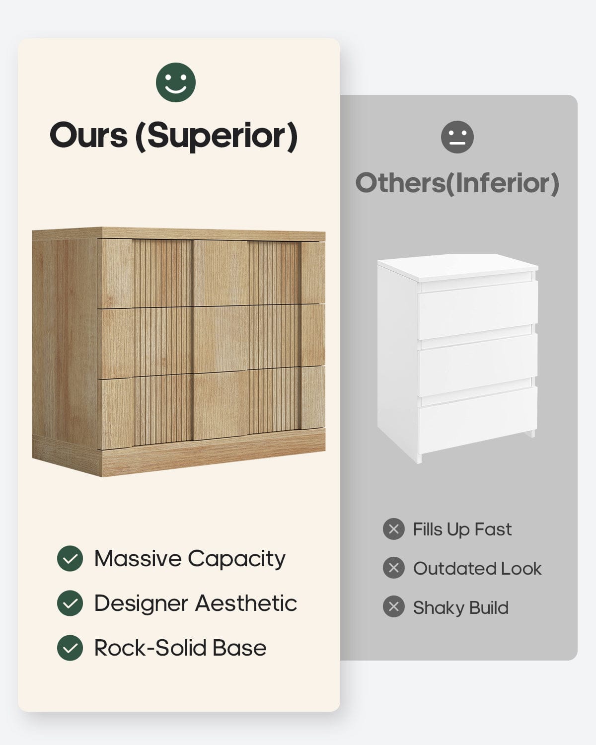 HAUOMS Nightstand Oak / Mid-Century Modern / Engineered Wood 31.3” W Oversized Extra Large Tall Nightstand, Oak