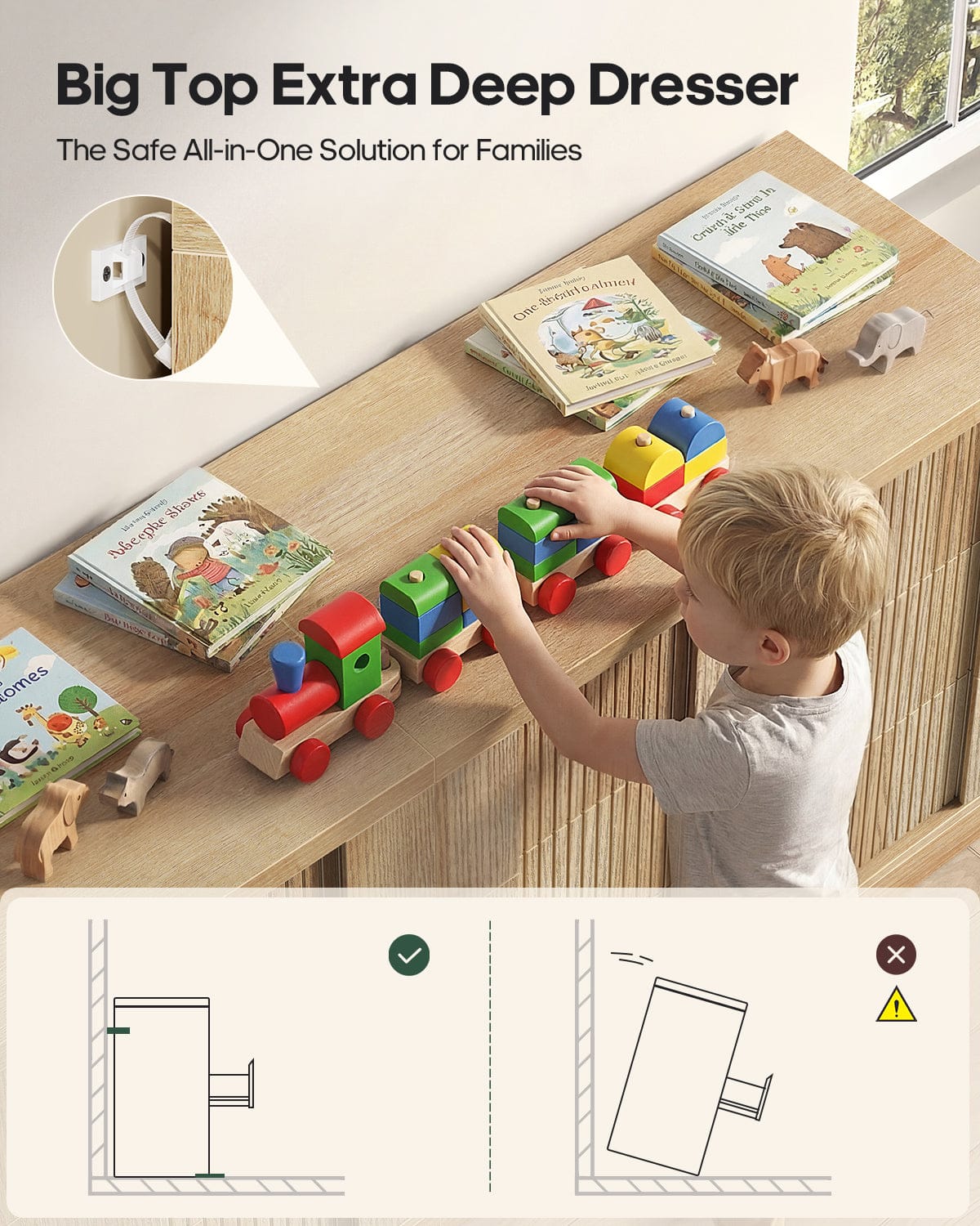 HAUOMS Nightstand Oak / Mid-Century Modern / Engineered Wood 31.3” W Oversized Extra Large Tall Nightstand, Oak