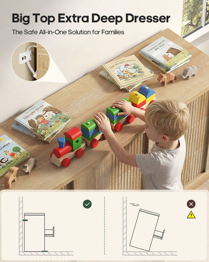 HAUOMS Nightstand Oak / Mid-Century Modern / Engineered Wood 31.3” W Oversized Extra Large Tall Nightstand, Oak