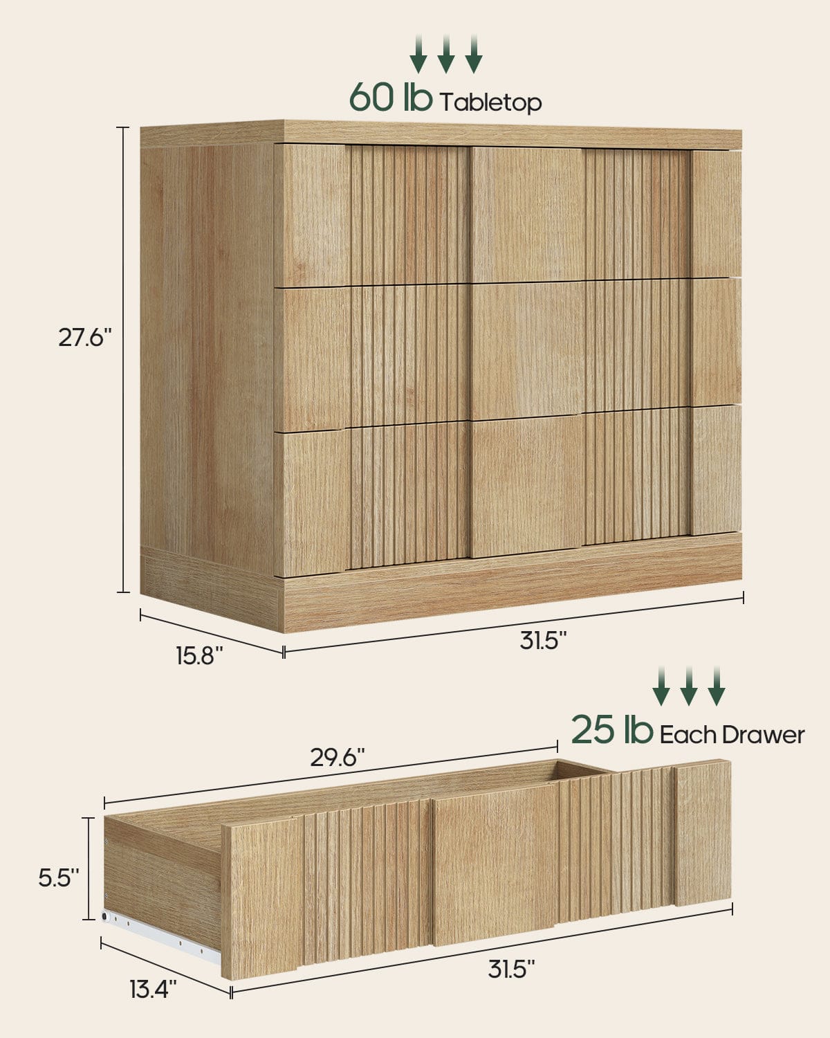 HAUOMS Nightstand Oak / Mid-Century Modern / Engineered Wood 31.3” W Oversized Extra Large Tall Nightstand, Oak