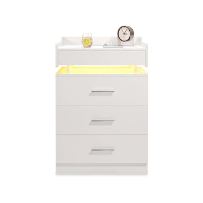 HAUOMS Nightstand White / Engineered Wood / Modern LED Nightstand with Charging Station White