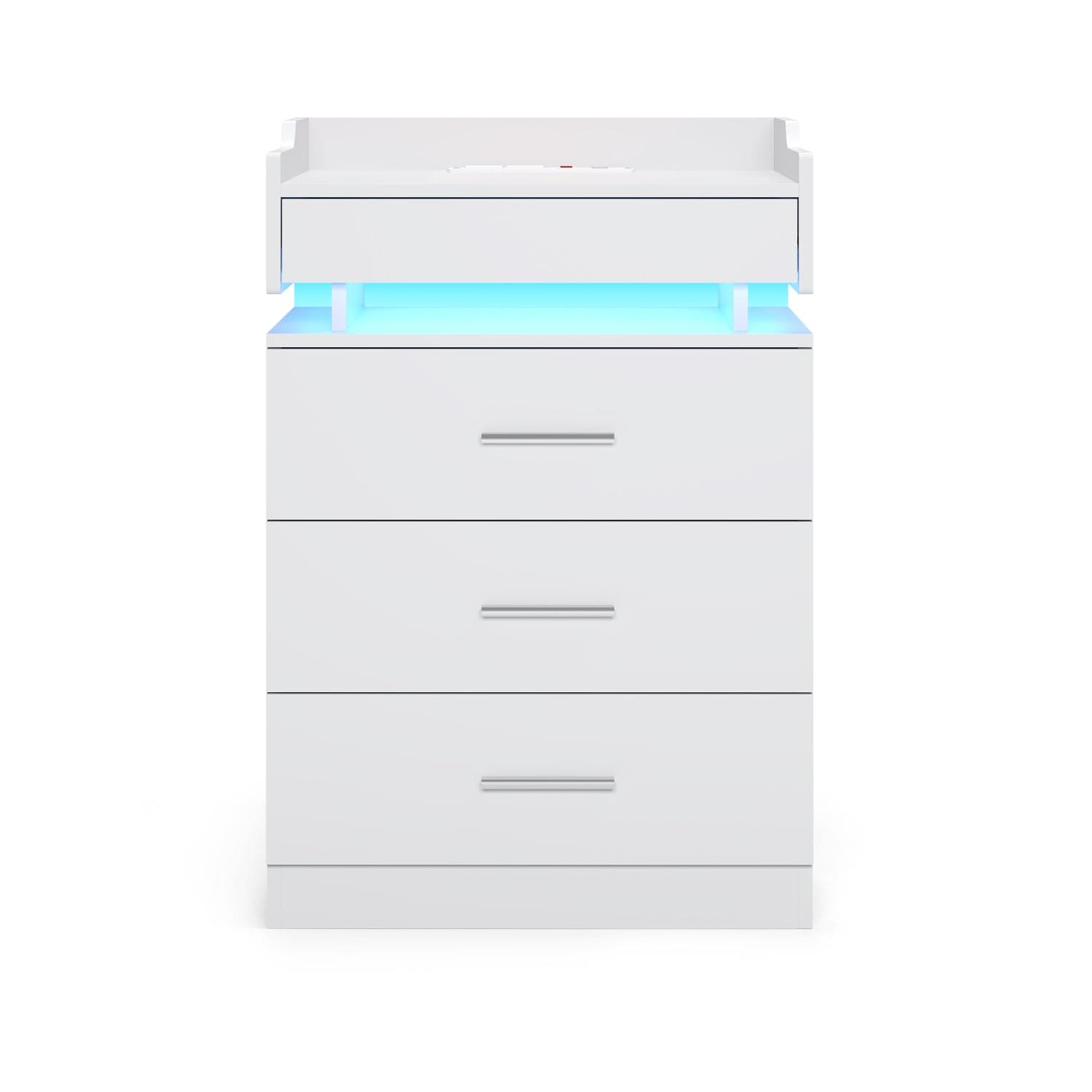HAUOMS Nightstand White / Engineered Wood / Modern LED Nightstand with Charging Station White