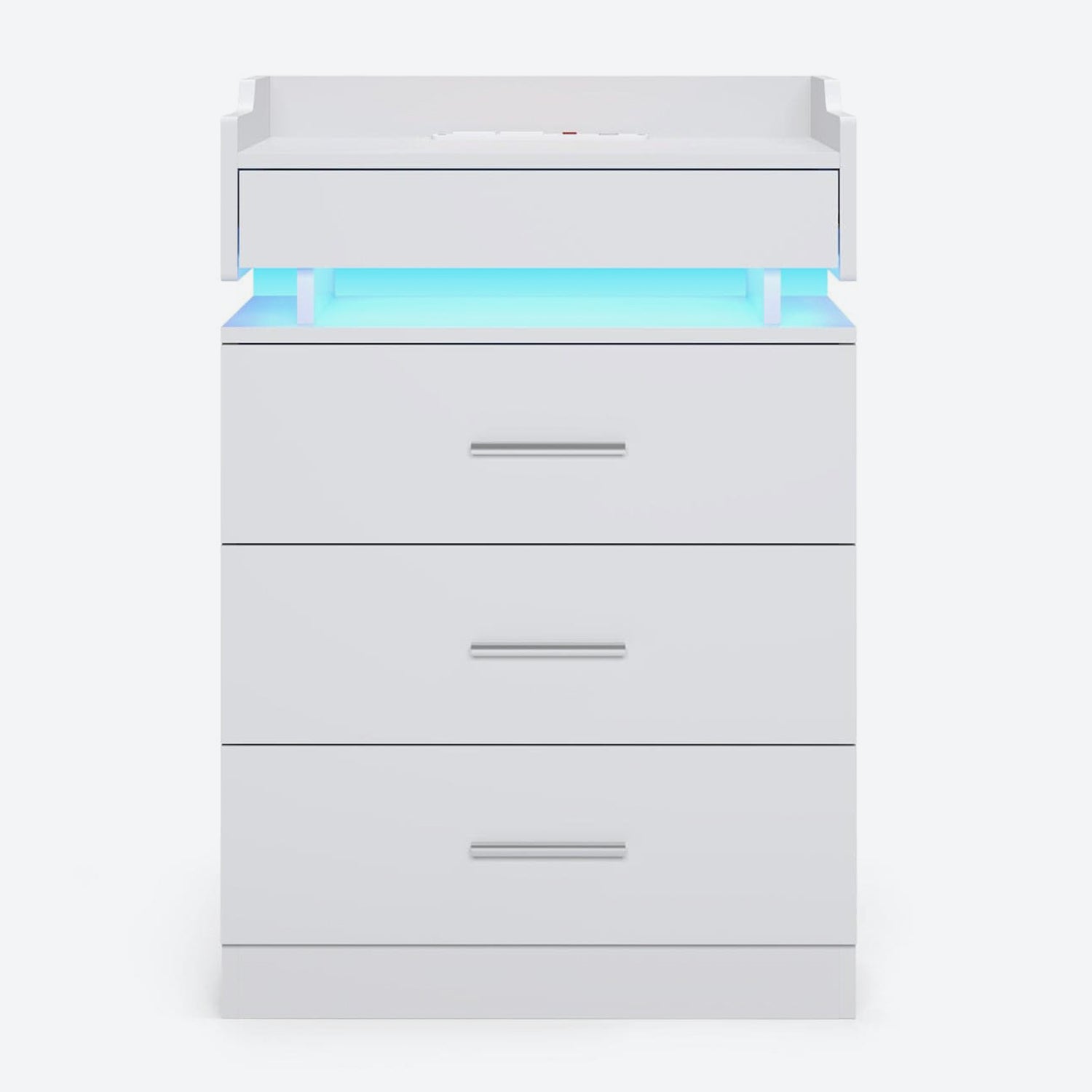 HAUOMS Nightstand White / Engineered Wood / Modern LED Nightstand with Charging Station White