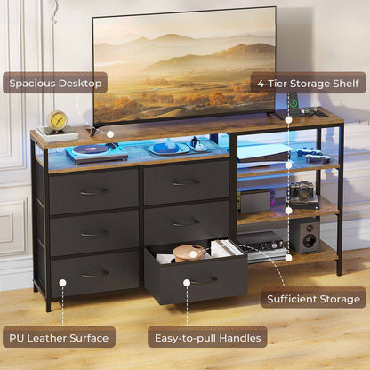 HAUOMS TV Stand Black Black TV Stand with Power Outlets and LED Lights for 60 Inch TV