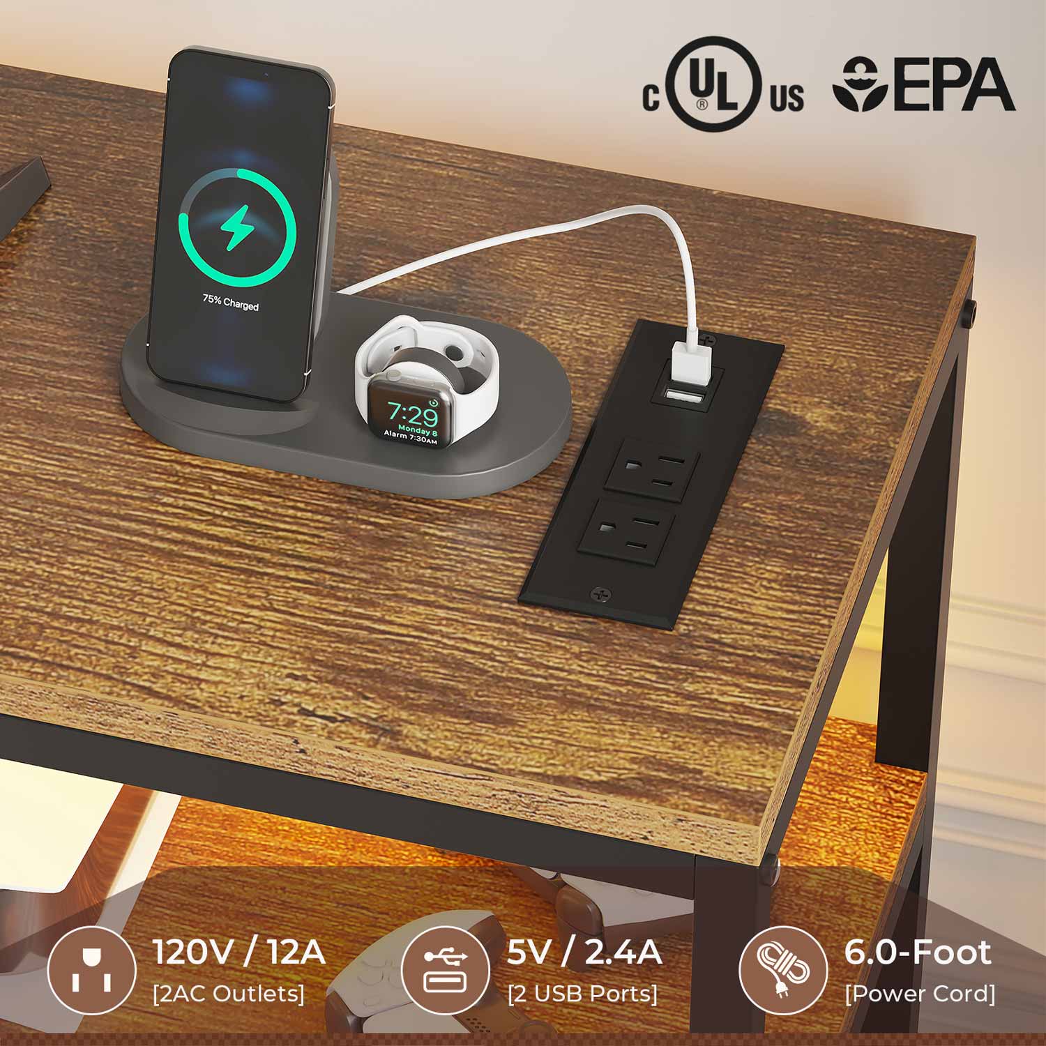 HAUOMS TV Stand Black Black TV Stand with Power Outlets and LED Lights for 60 Inch TV