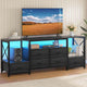 HAUOMS TV Stand HAUOMS 63" TV Stand with LED Light and Power Outlets Industrial TV Console Table with 6 Fabric Drawers and Open Shelves