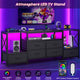 HAUOMS TV Stand HAUOMS 63" TV Stand with LED Light and Power Outlets Industrial TV Console Table with 6 Fabric Drawers and Open Shelves