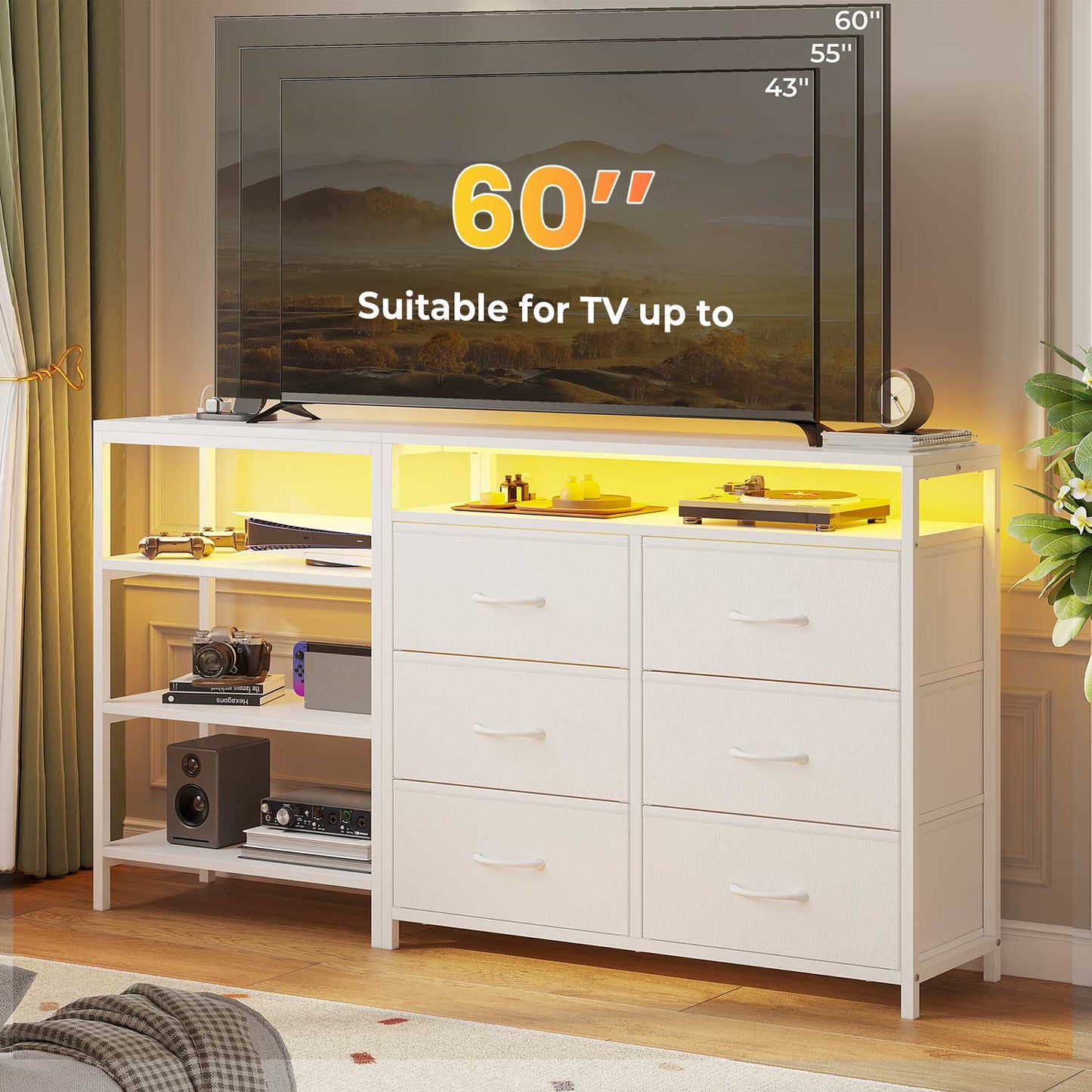 HAUOMS TV Stand White L Shaped Corner TV Stand for 60 Inch TV White