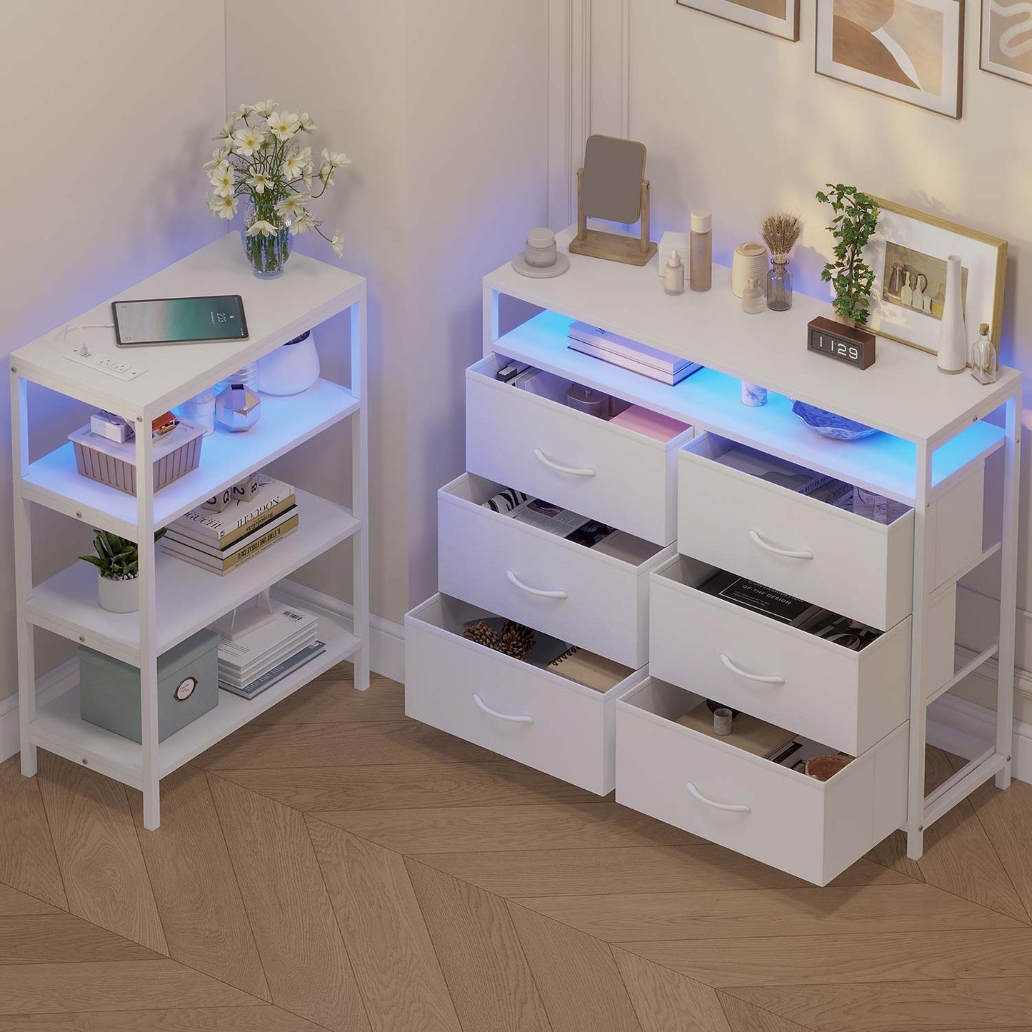 HAUOMS TV Stand White L Shaped Corner TV Stand for 60 Inch TV White