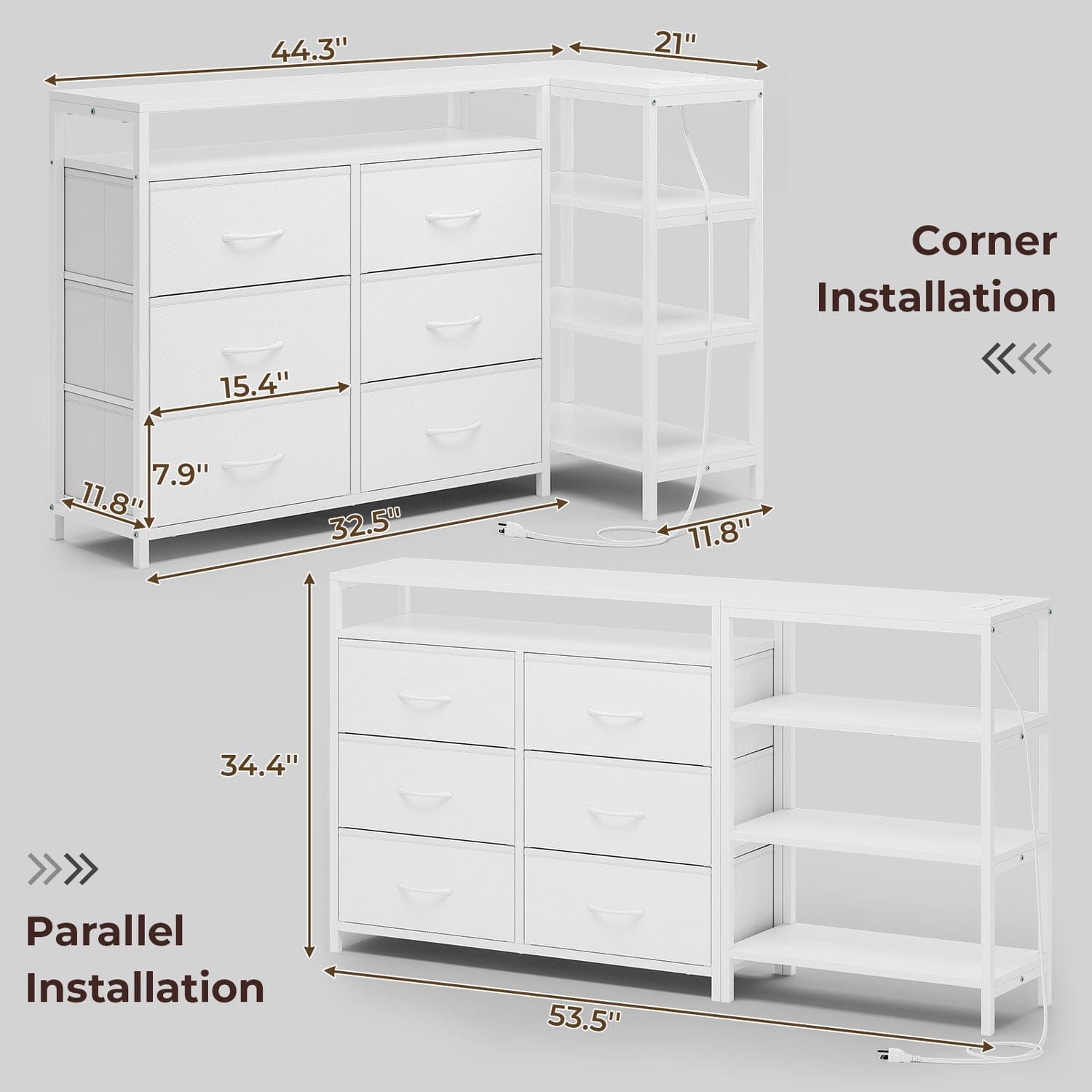 HAUOMS TV Stand White L Shaped Corner TV Stand for 60 Inch TV White