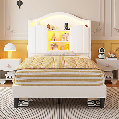 HAUOMS Twin Size Bed Frame with LED Lights White