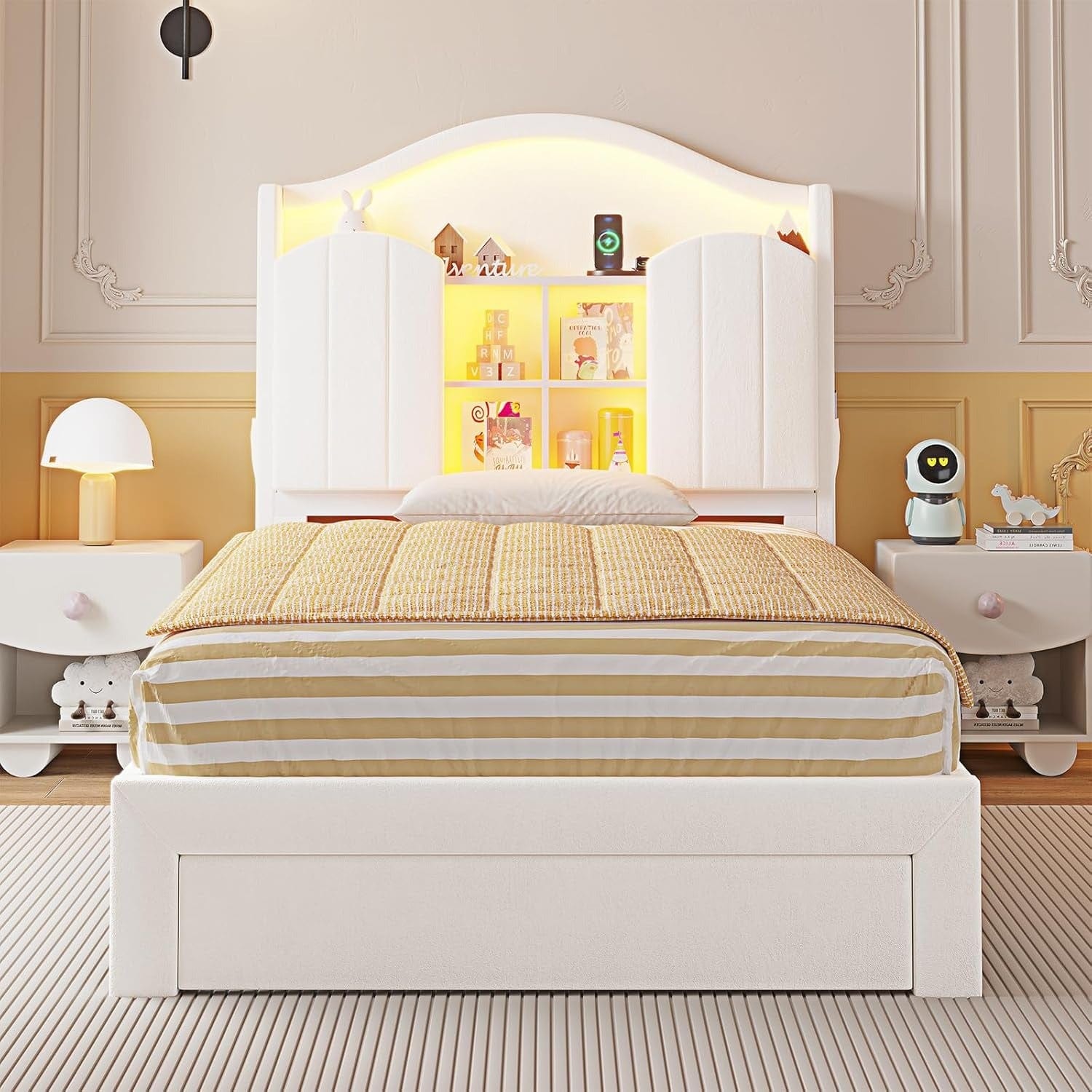 HAUOMS Twin Size Bed Frame with LED Lights White