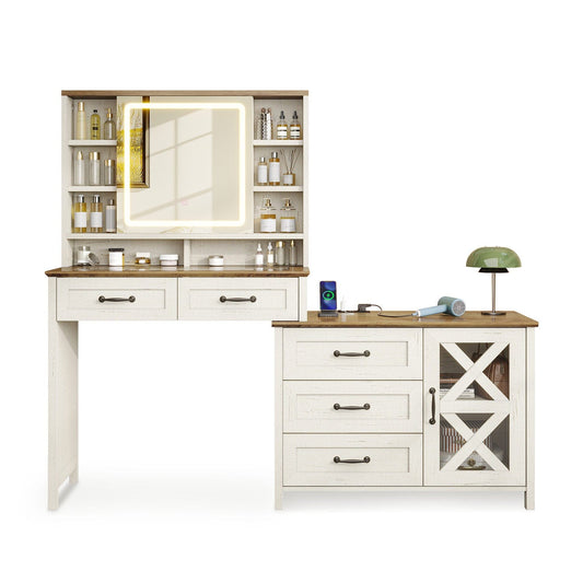 HAUOMS Vanity Antique White Farmhouse Makeup Vanity Antique White