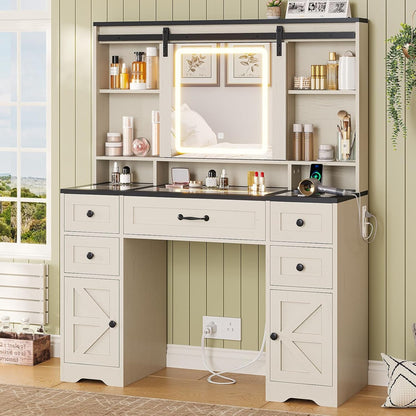 HAUOMS Vanity Antique White Farmhouse Vanity Desk Antique White