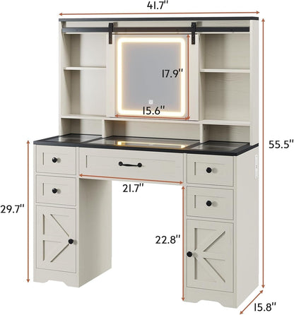 HAUOMS Vanity Antique White Farmhouse Vanity Desk Antique White