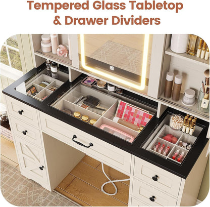 HAUOMS Vanity Antique White Farmhouse Vanity Desk Antique White