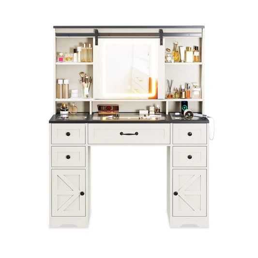 HAUOMS Vanity Antique White Farmhouse Vanity Desk Antique White