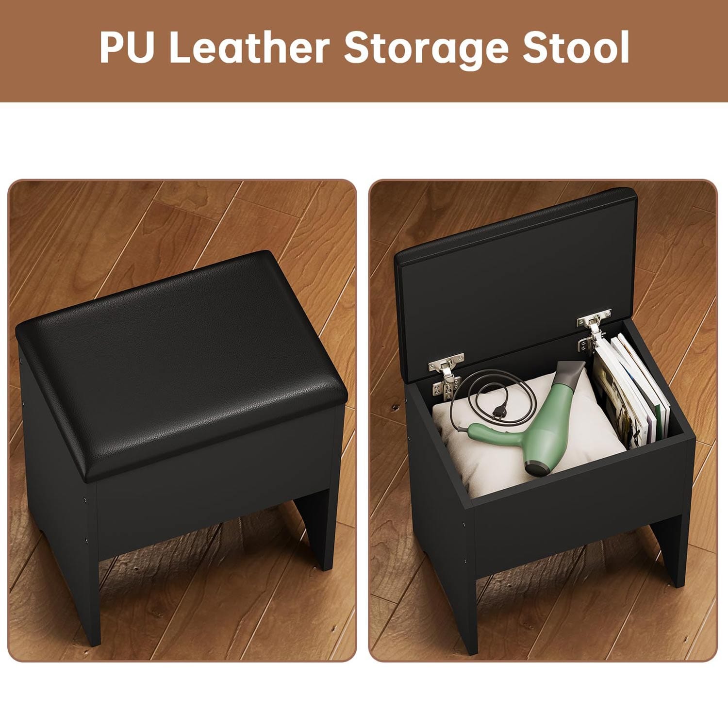 Hauoms Vanity Black / Engineered Wood / Modern Corner LED Makeup Vanity Desk Black
