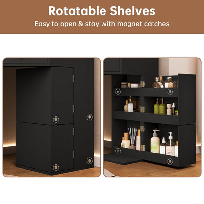 Hauoms Vanity Black / Engineered Wood / Modern Corner LED Makeup Vanity Desk Black