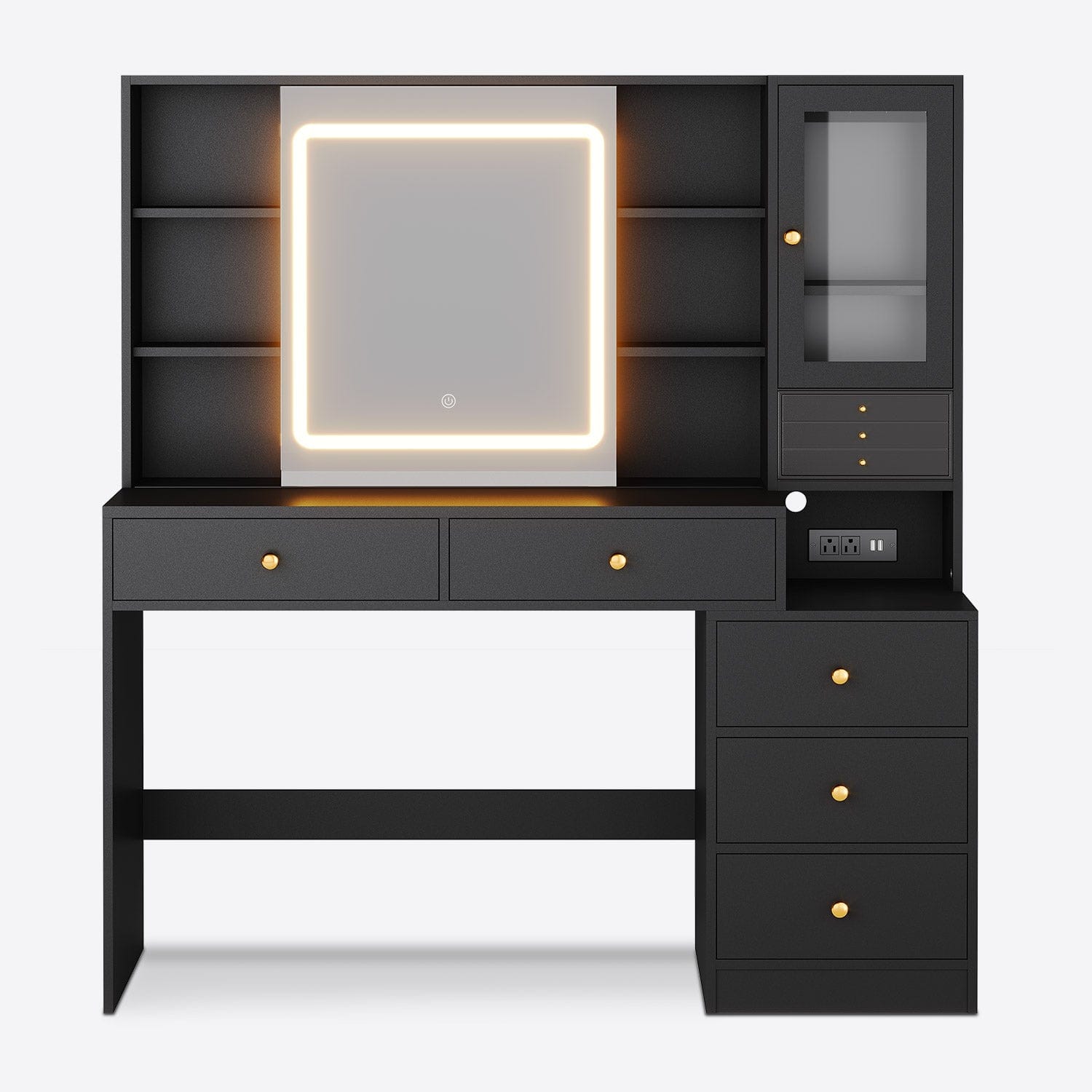 HAUOMS Vanity Black / Engineered Wood / Modern Makeup Vanity with Jewelry Box Black