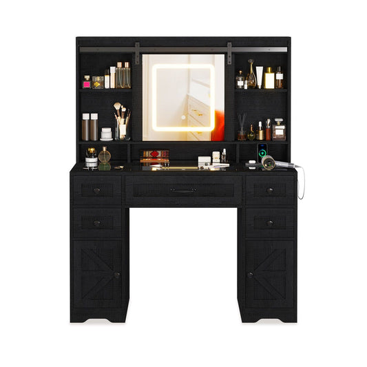 HAUOMS Vanity Black Farmhouse Vanity Desk Black