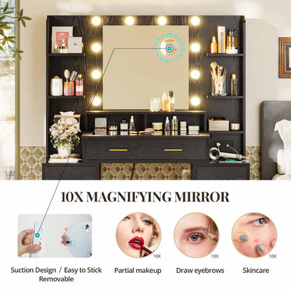 Hauoms Vanity Black / Glass / Modern Glass Top Makeup Vanity